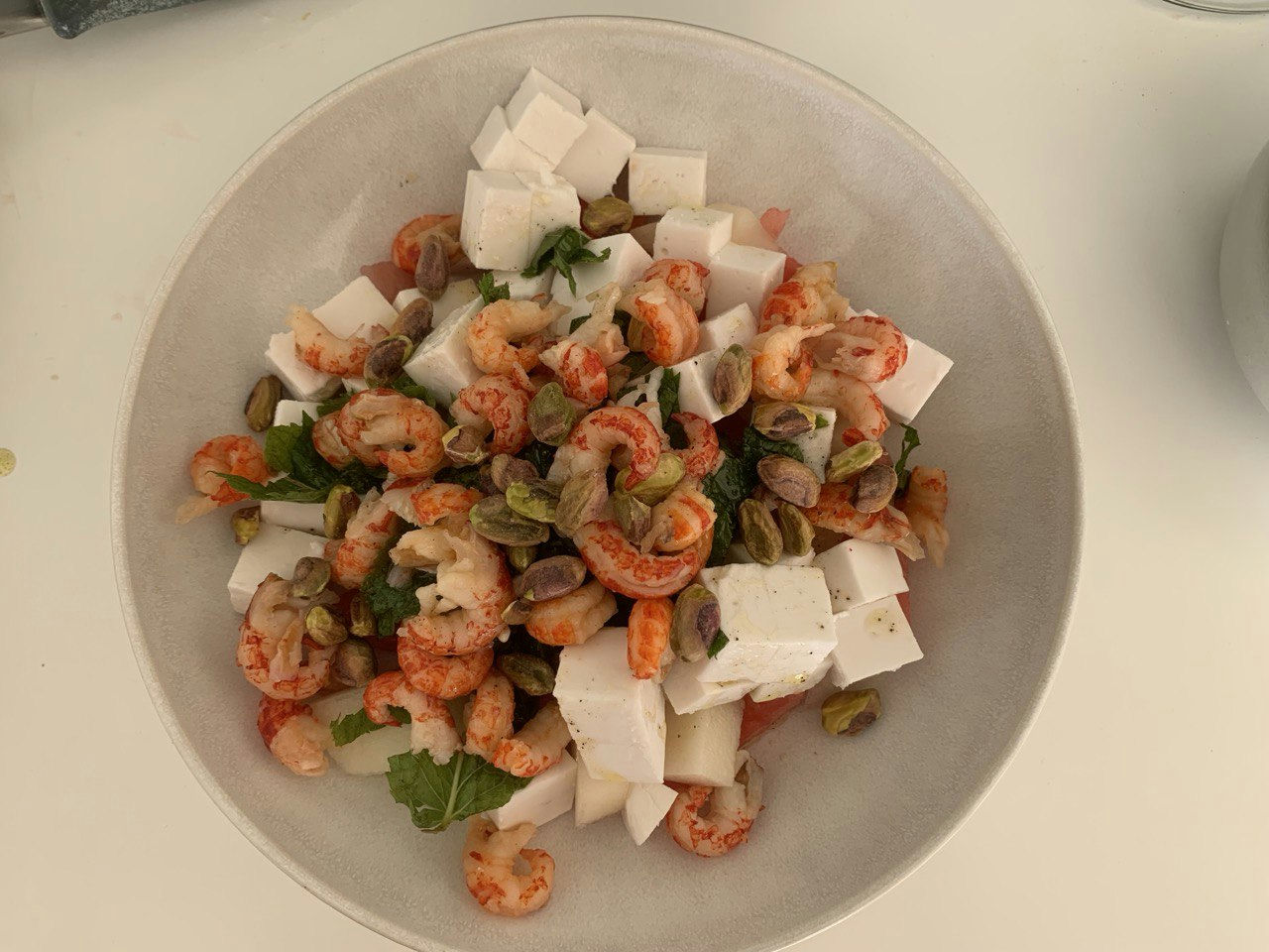 Crayfish Melon Cucumber Feta Salad